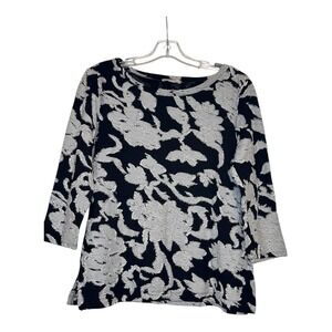 LOFT Outlet Frayed Floral  3/4 Sleeve‎ Top Blue White Medium